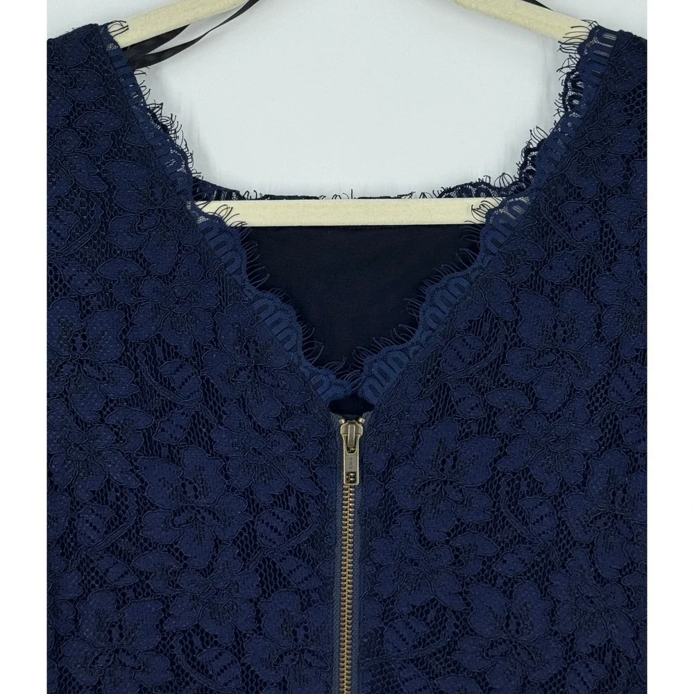 Diane von Furstenberg Navy Lace Sheath Sheer Dress Zipper Front‎ Size 2 Business - Picture 4 of 10